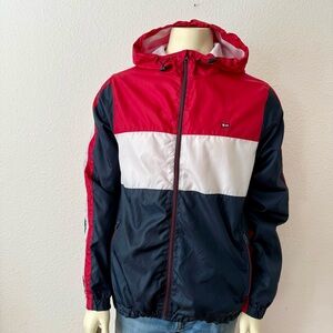 US Polo Assn Men's Blue White Red Hooded Full Zip Windbreaker Jacket Size M